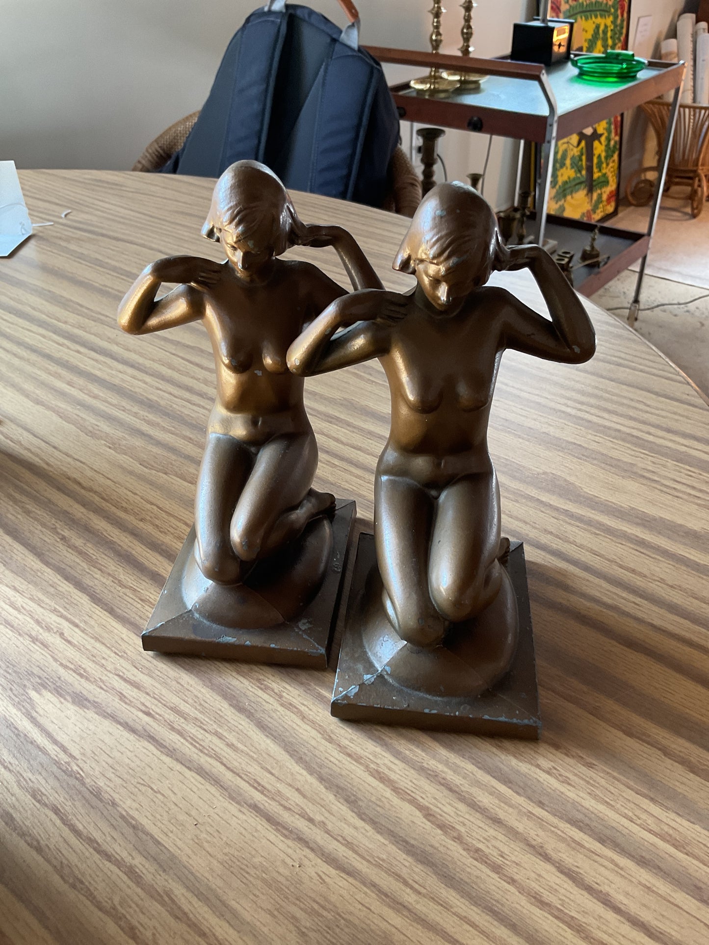 Bronze Plated Art Deco Nude Figural Bookends