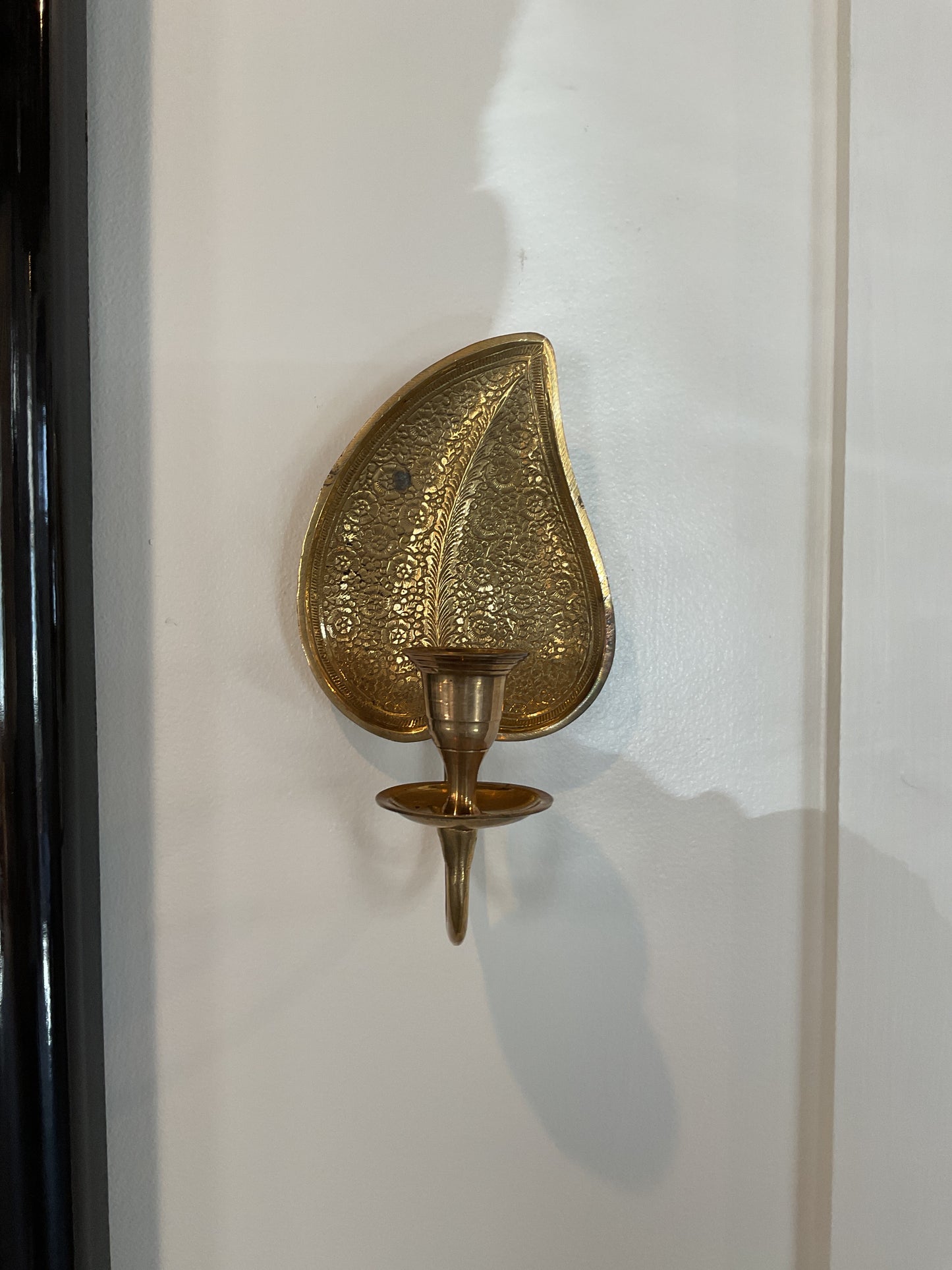 Brass Leaf Form Candle Sconce Pair