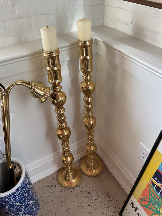 Large Floor Pillar Candle Holders Brass (pair)