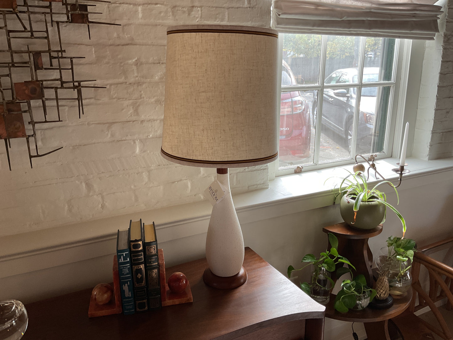 Ceramic and Wood Lamp Pair w/ Shades